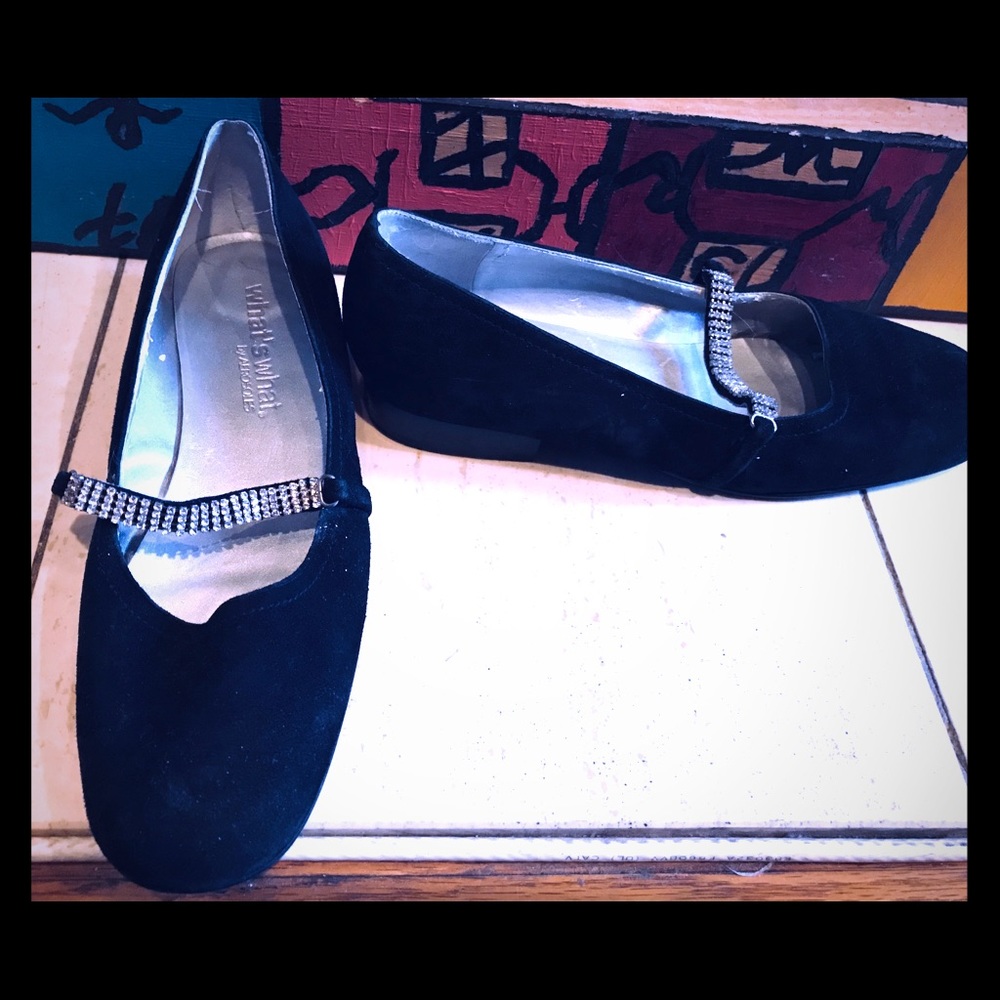 What’s What Black Suede Flats Sz 8